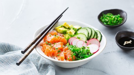 Sushi Rice Bowl, Pickles, Crisp Nori & Smoked Mackerel