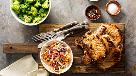 BBQ Hoisin Glazed Pork Chops on a bed of Asain slaw salad
