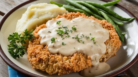 Crispy Chicken with a Creamy Garlic & Herb Sauce with a Pea & Mint Mash