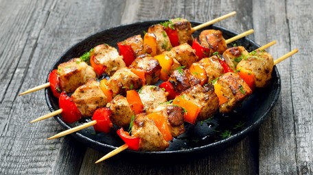Persian Style Chicken Kebabs with Tzatziki, Pickled Red Onion and Toasted Pitta