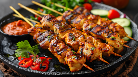 BBQ Chicken Satay Skewers & Smashed Cucumber Salad