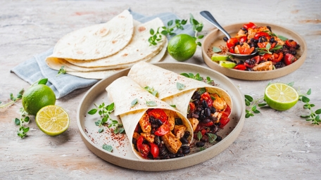 Cajun Chicken & Roasted Vegetable Wraps with Cajun Yogurt Dressing