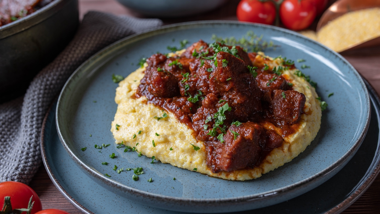 Jumbo Baked Polpette & Tomato Sauce with Creamy Polenta