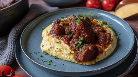 Jumbo Baked Polpette & Tomato Sauce with Creamy Polenta