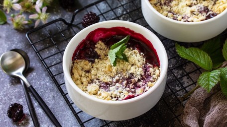 Apple and Blackberry Crumble with Vanilla Custard
