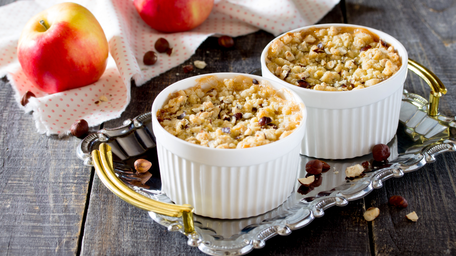Apple & Hazelnut Crumble with Butterscotch Sauce
