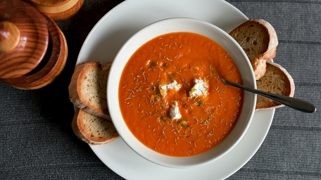 Roasted Red Pepper, Tomato and Feta Soup