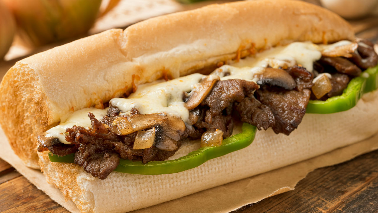 Steak Sandwich with pepper sauce and caramelised onions