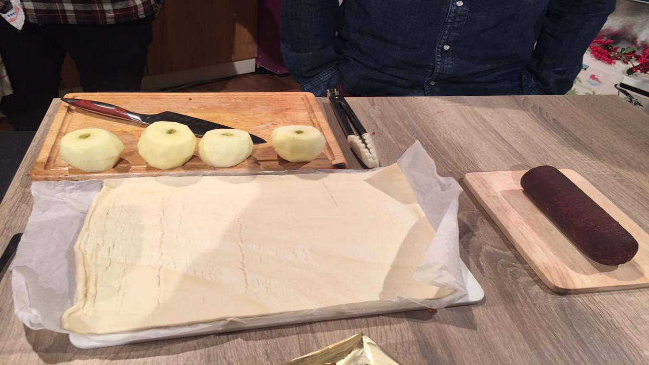 Black pudding and apple tart tatin