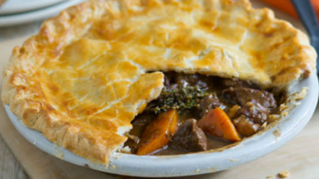 Beef and Guinness pie w/ minted greens and champ