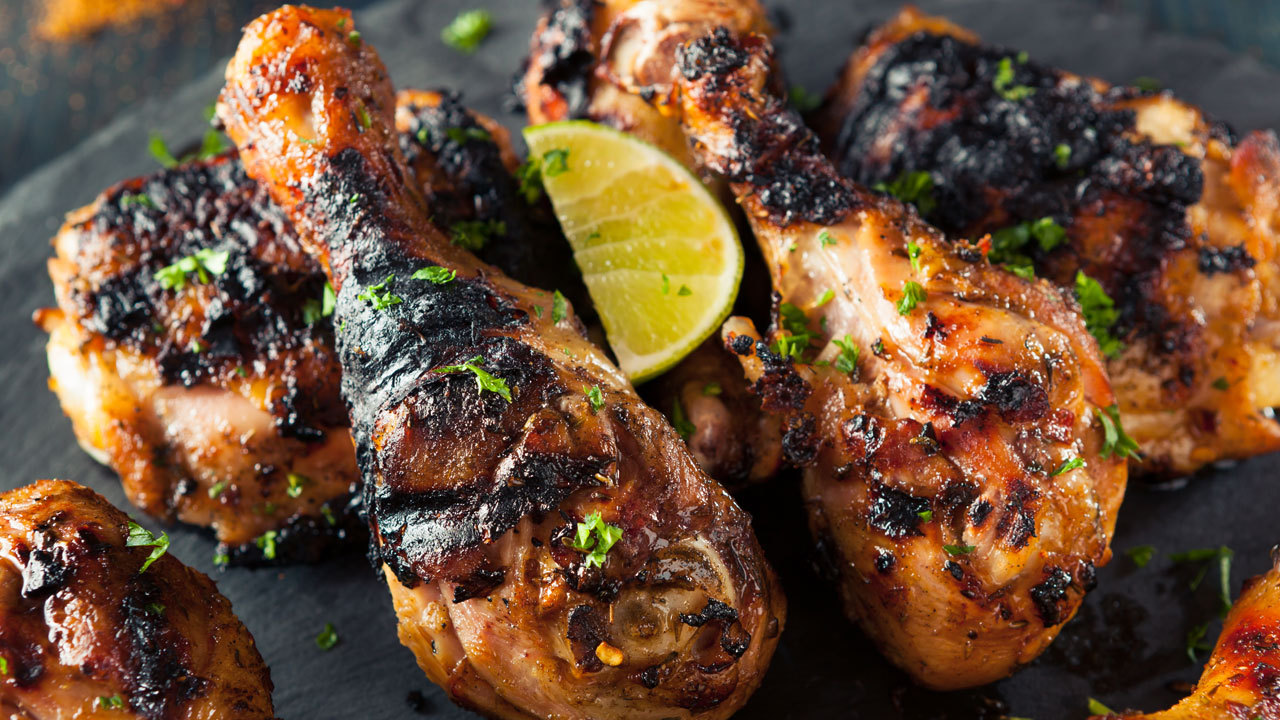 Jerk Chicken with Spiced Couscous, Mango Salsa and Lime Yogurt