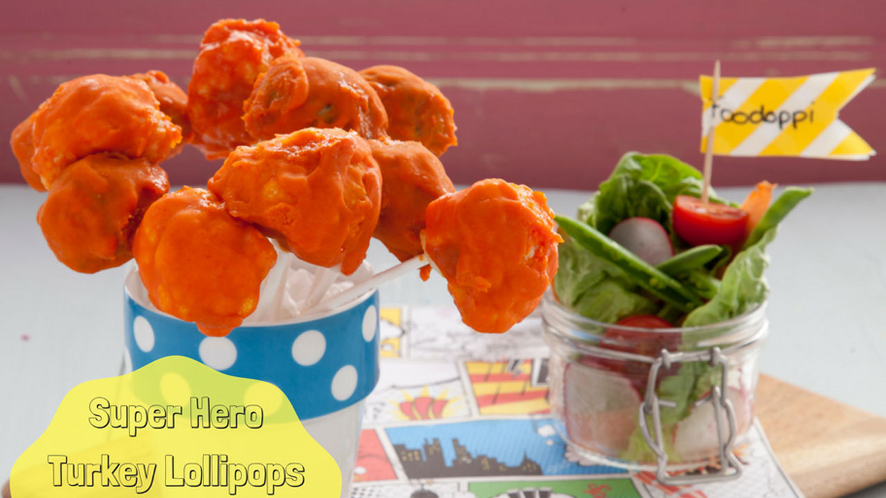 Superhero Turkey Lollipops with Buffalo Hot Sauce