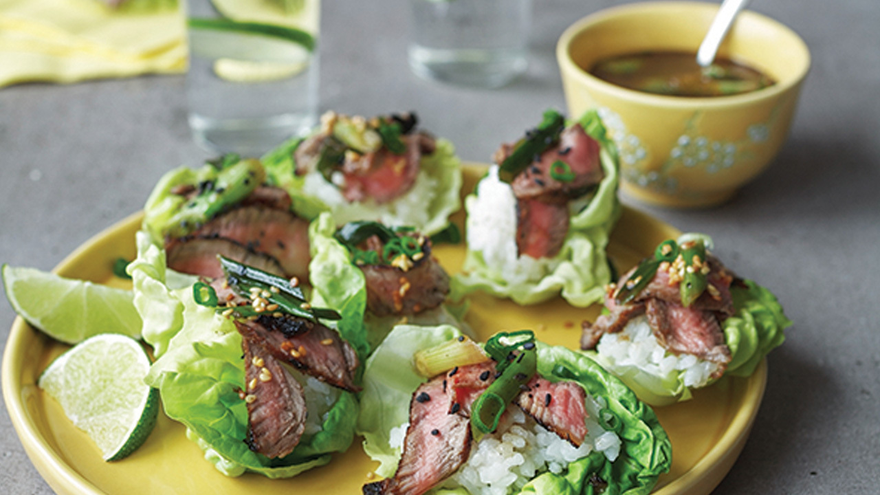 Sesame Steak Lettuce Cups with Sticky Rice