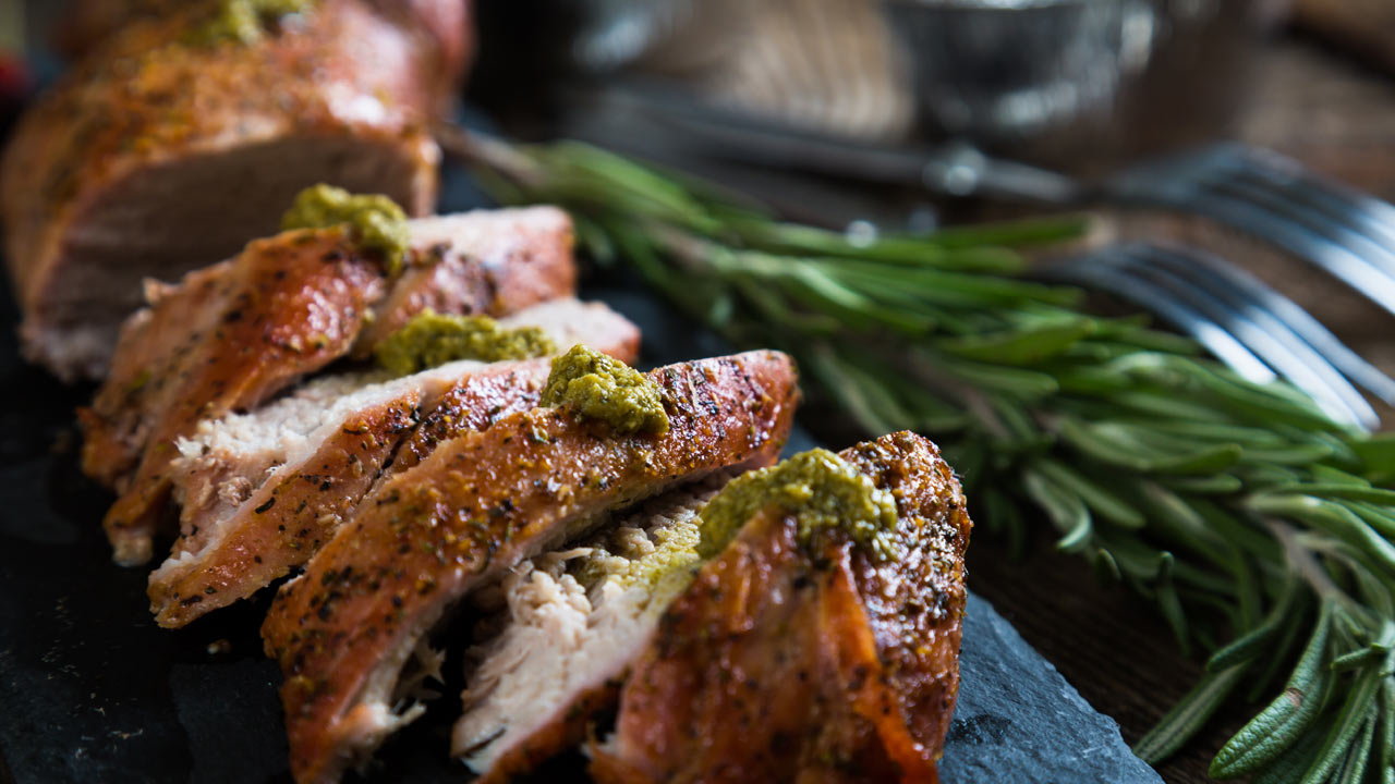 Pork Tenderloin with Potato & Bell Peppers in Red Wine Vinegar Sauce