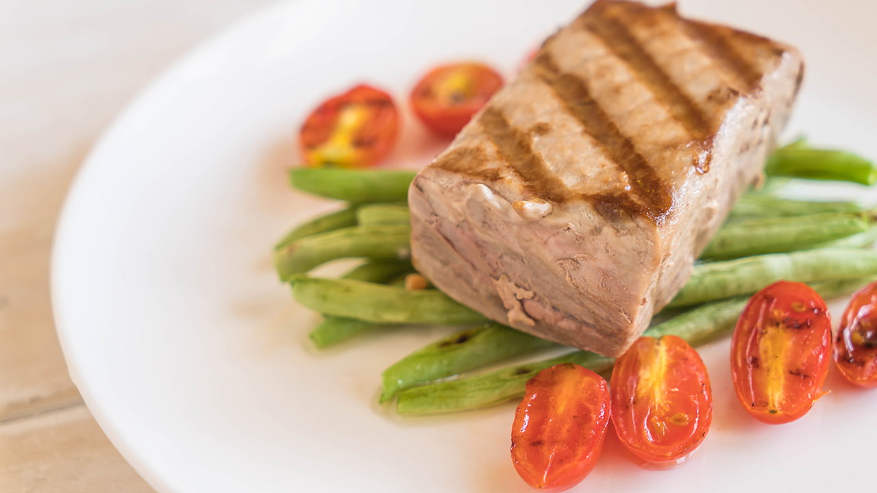 Seared Tuna Steak with Sesame Crust Pico De Gallo and Crushed Avocado