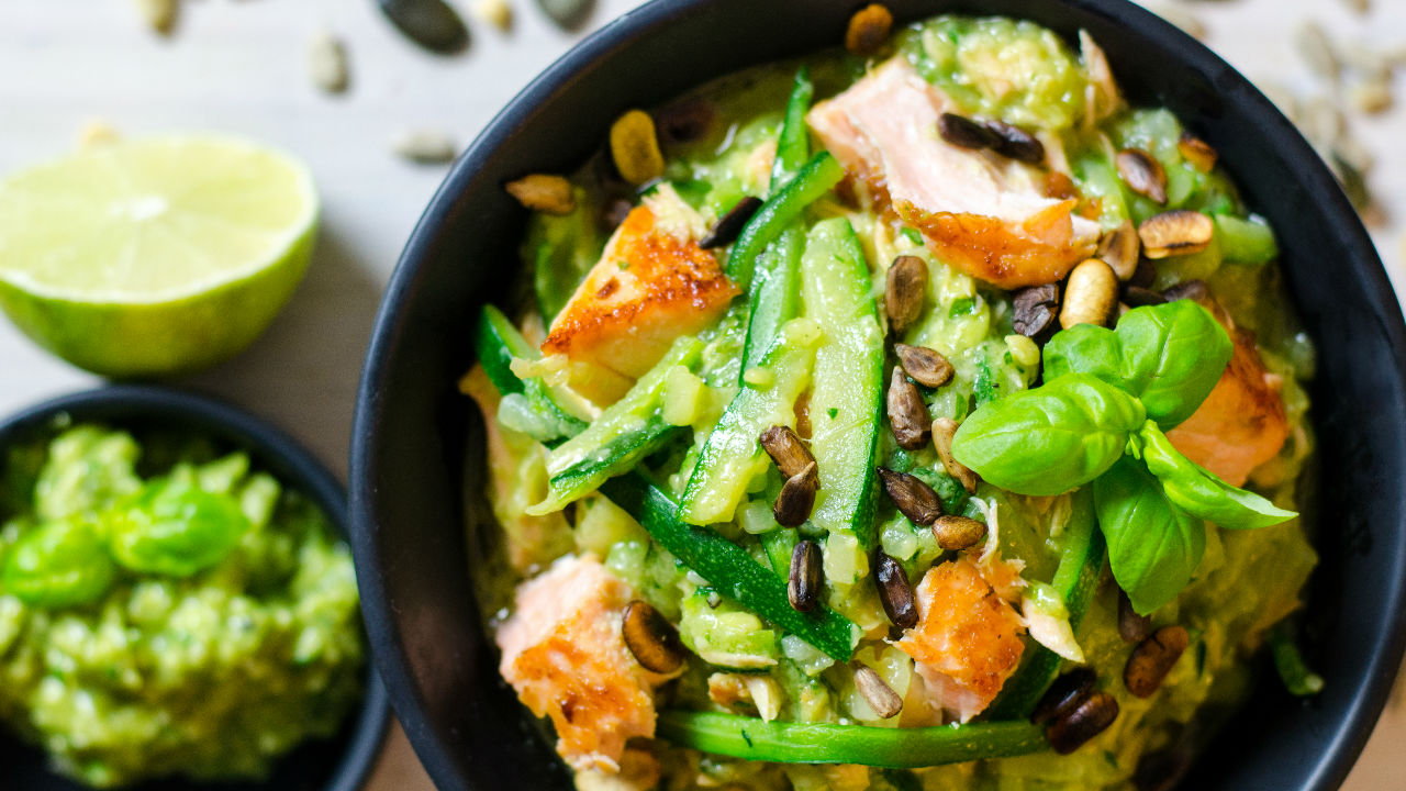Korean Spiced Salmon Asian Rice Noodle Salad