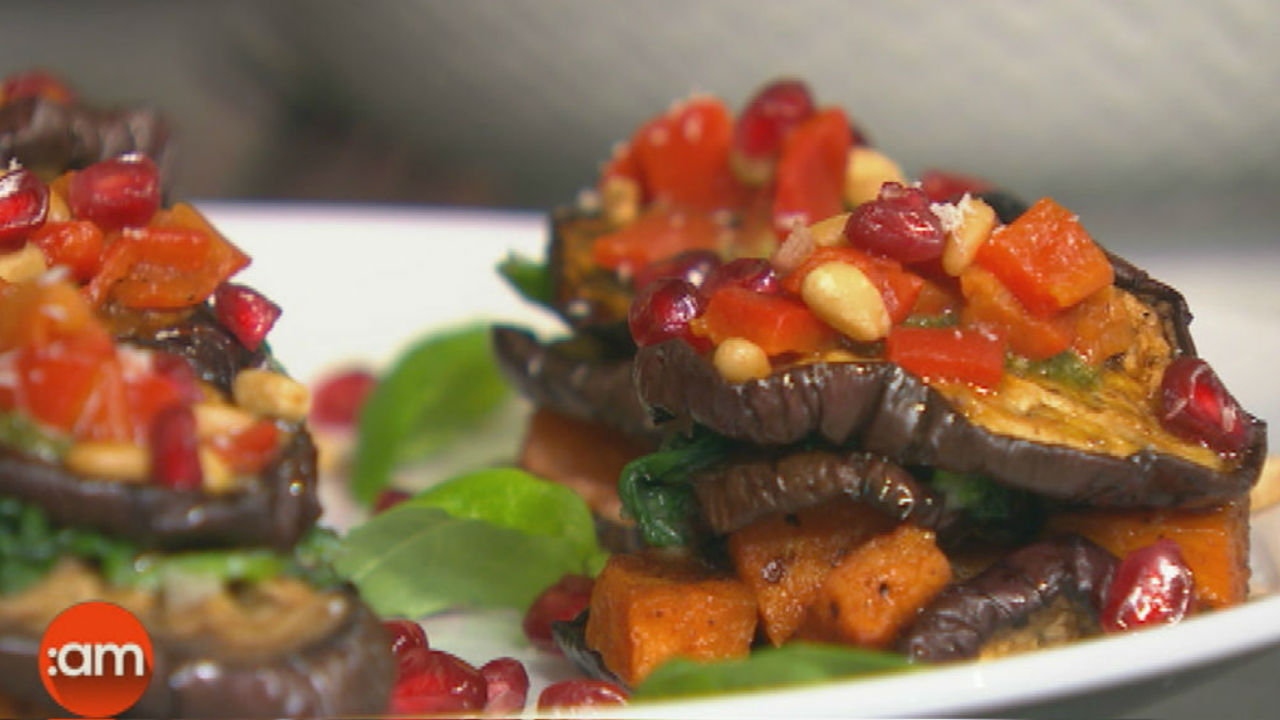 [WATCH] Marinated aubergine and sweet potato tower
