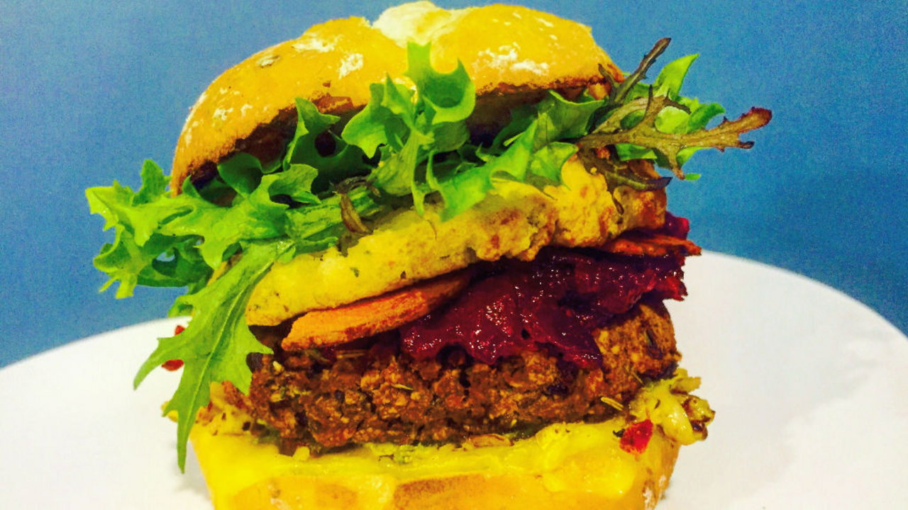 Tofu, chestnut, black bean burger