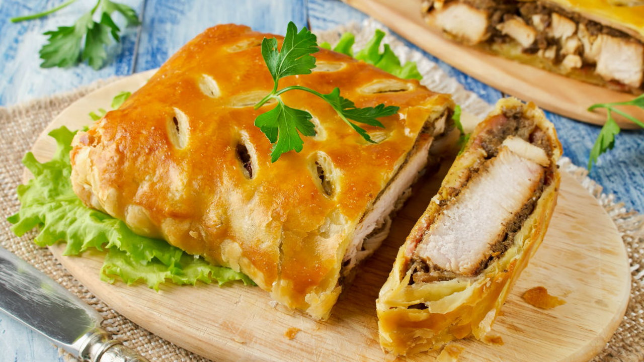 Chicken Wellington with Colcannon Mash, with Smoked Bacon & Champagne Creme Fraiche Sauce