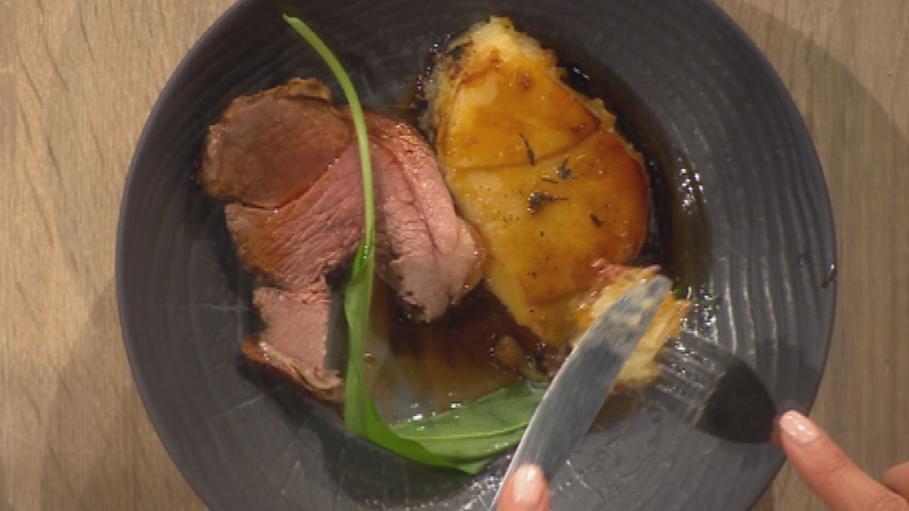 Roast Glazed Leg of Lamb, Boulangere Potatoes