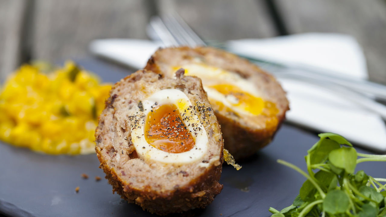 Scotch Eggs with Chilli Ketchup & Summer Salad