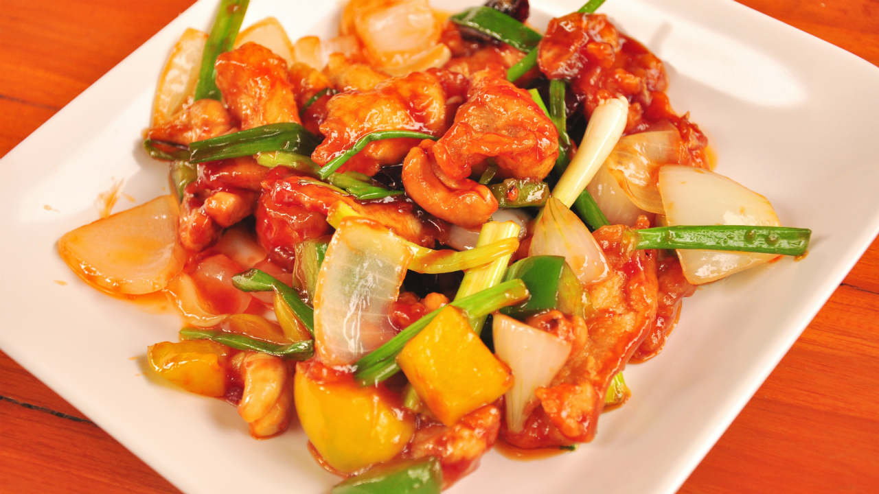 Thai Mango Chicken Stir fry with peppers and rice & cashew nuts