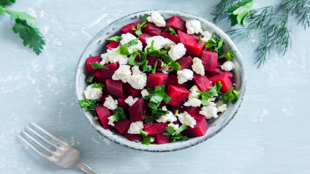 Roast beetroot with Lentil and Feta Salad