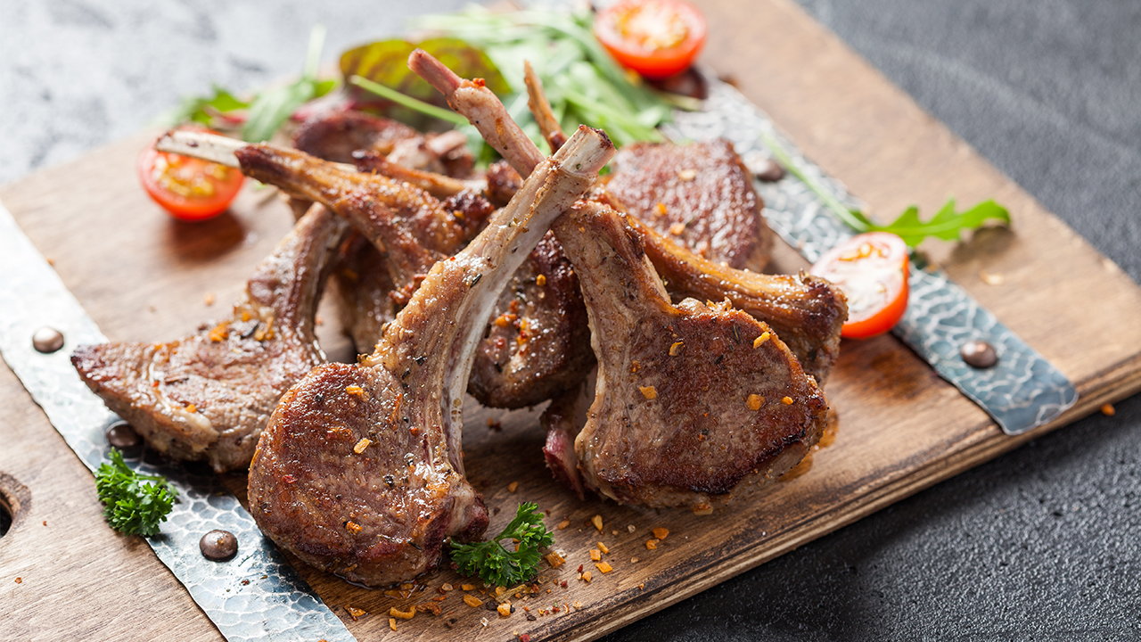 Pan Seared Spiced Lamb Chops with Ratatouille and Feta Cheese
