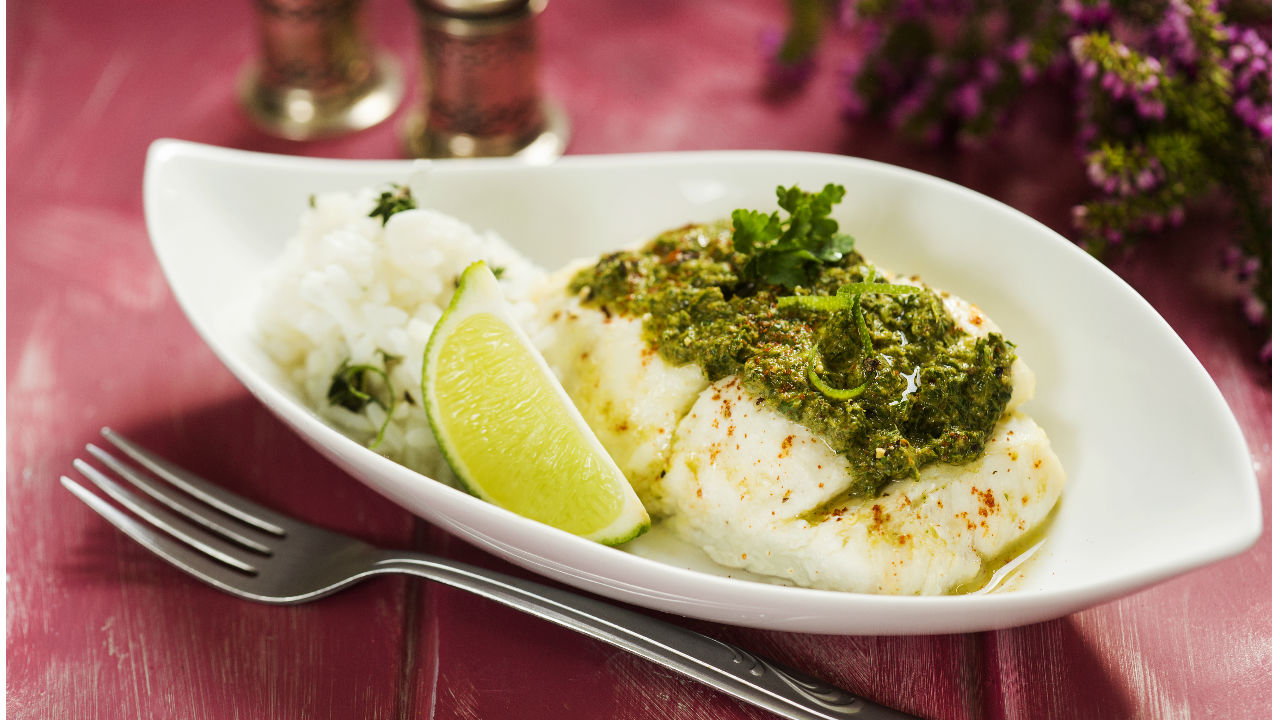 Fillet of Cod With Basil Pesto Crust Salsa Verde